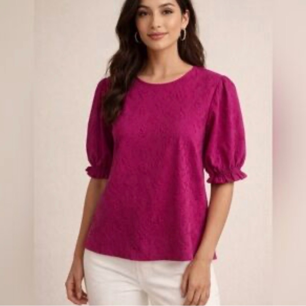 Ted Baker Floral Jacquard Puff Sleeve Blouse Top | Size Small